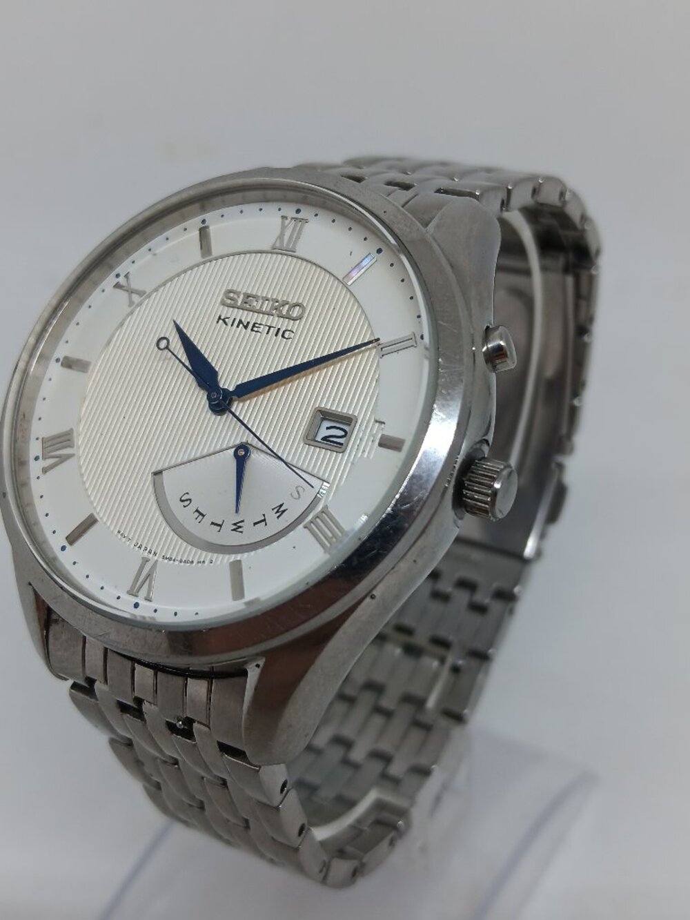 Seiko Kinetic SRN055 Men's 42mm Silver Stainless Steel Retrograde Day/Date Watch